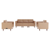 HERCULES Artemis 3 Piece Cognac LeatherSoft Sofa and 2 Chair Set, 8 AC Outlets/4 USB/4 USB-C Ports, Solid Wood Walnut Legs with Adjustable Glides