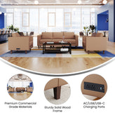 HERCULES Artemis 3 Piece Cognac LeatherSoft Sofa and 2 Chair Set, 8 AC Outlets/4 USB/4 USB-C Ports, Solid Wood Walnut Legs with Adjustable Glides