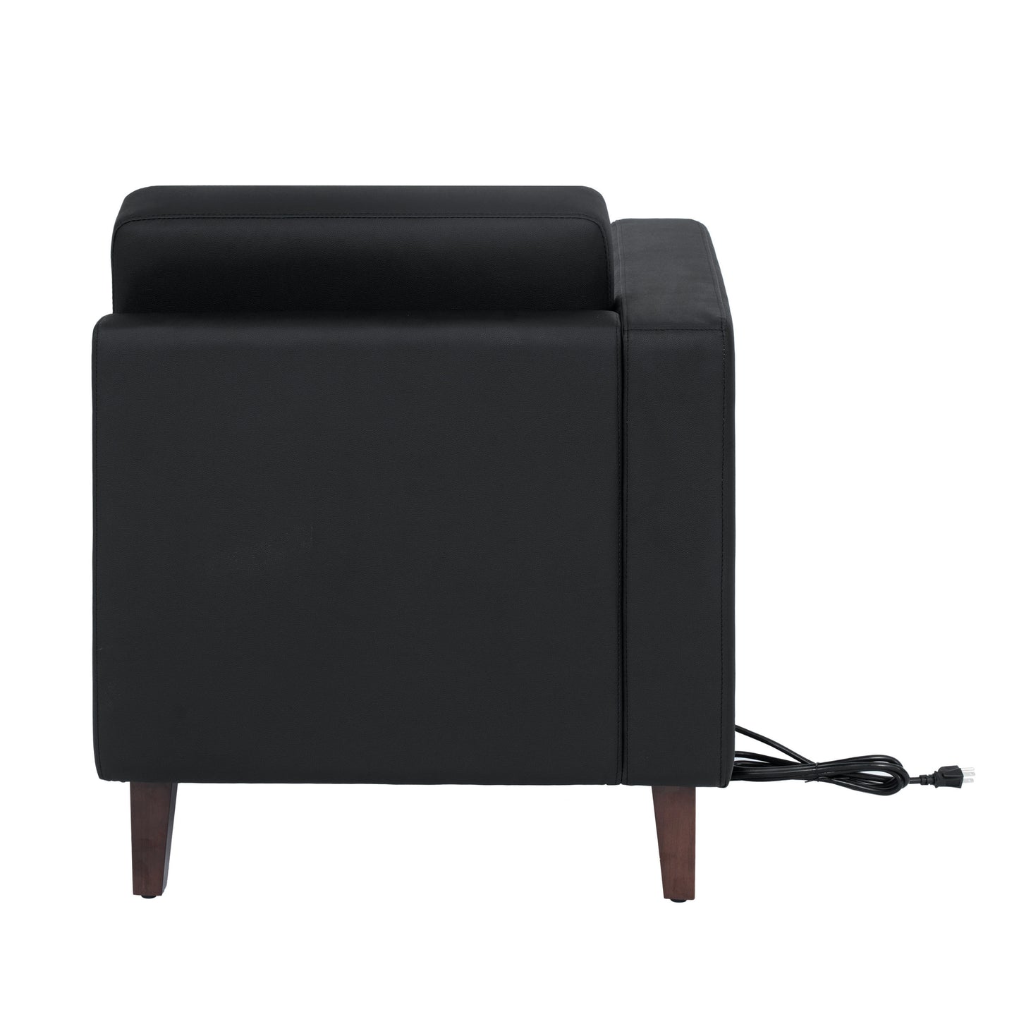 HERCULES Artemis Black LeatherSoft Left Arm Reception Chair, 2 AC Outlets/1 USB/1 USB-C Ports and Wooden Walnut Legs with Adjustable Floor Glides