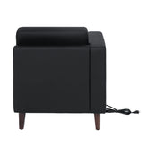 HERCULES Artemis Black LeatherSoft Left Arm Reception Chair, 2 AC Outlets/1 USB/1 USB-C Ports and Wooden Walnut Legs with Adjustable Floor Glides