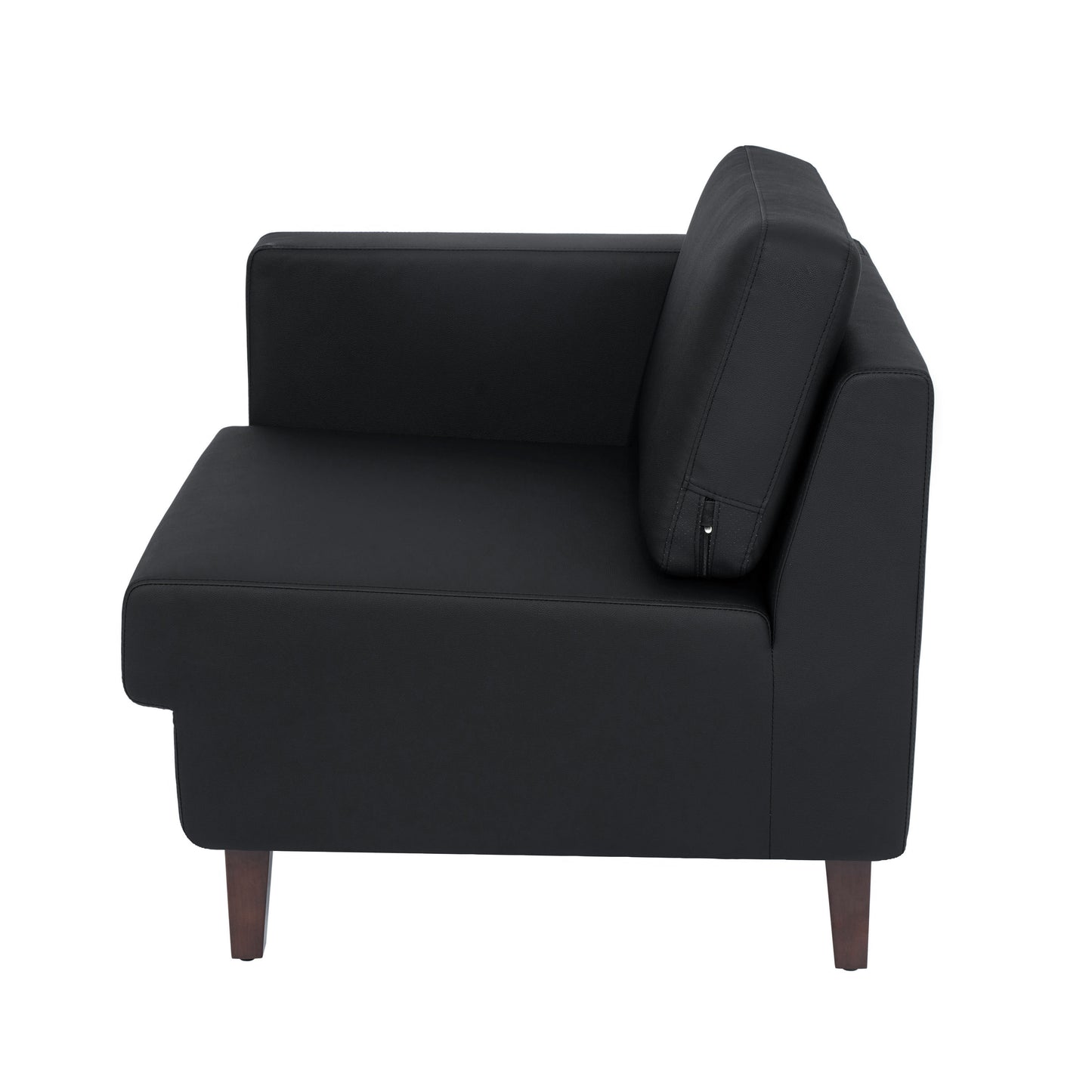 HERCULES Artemis Black LeatherSoft Left Arm Reception Chair, 2 AC Outlets/1 USB/1 USB-C Ports and Wooden Walnut Legs with Adjustable Floor Glides