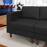 HERCULES Artemis Black LeatherSoft Left Arm Reception Chair, 2 AC Outlets/1 USB/1 USB-C Ports and Wooden Walnut Legs with Adjustable Floor Glides