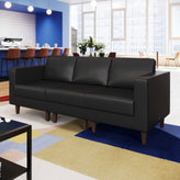 HERCULES Artemis Black LeatherSoft Left Arm Reception Chair, 2 AC Outlets/1 USB/1 USB-C Ports and Wooden Walnut Legs with Adjustable Floor Glides