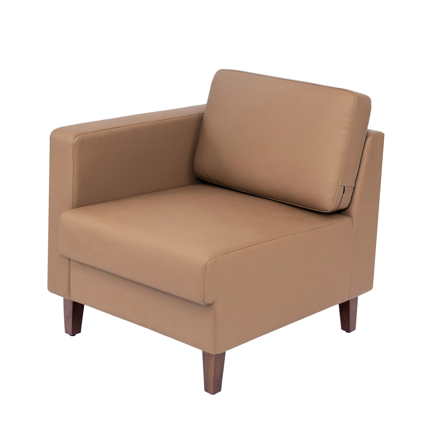 HERCULES Artemis Cognac LeatherSoft Left Arm Reception Chair, 2 AC Outlets/1 USB/1 USB-C Ports and Wooden Walnut Legs with Adjustable Floor Glides