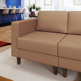 HERCULES Artemis Cognac LeatherSoft Left Arm Reception Chair, 2 AC Outlets/1 USB/1 USB-C Ports and Wooden Walnut Legs with Adjustable Floor Glides