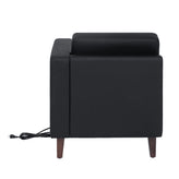 HERCULES Artemis Black LeatherSoft Right Arm Reception Chair, 2 AC Outlets/1 USB/1 USB-C Ports and Wooden Walnut Legs with Adjustable Floor Glides