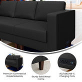 HERCULES Artemis Black LeatherSoft Right Arm Reception Chair, 2 AC Outlets/1 USB/1 USB-C Ports and Wooden Walnut Legs with Adjustable Floor Glides