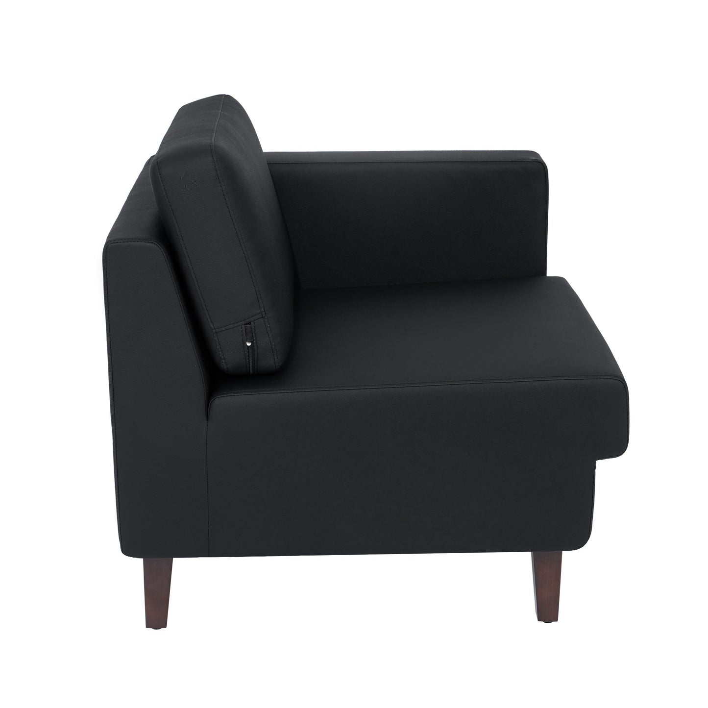 HERCULES Artemis Black LeatherSoft Right Arm Reception Chair, 2 AC Outlets/1 USB/1 USB-C Ports and Wooden Walnut Legs with Adjustable Floor Glides