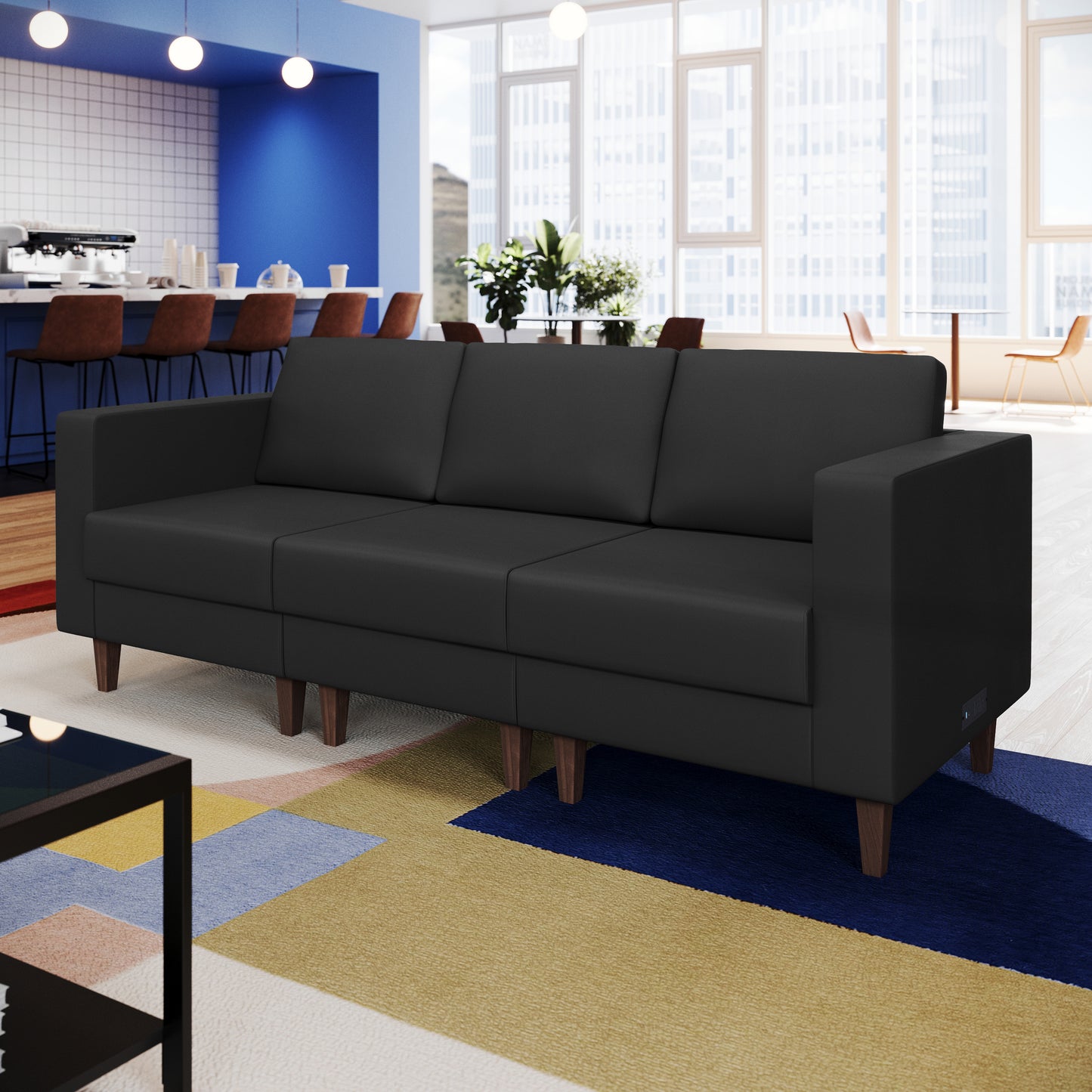 HERCULES Artemis Black LeatherSoft Middle Reception Chair with Wooden Walnut Legs with Adjustable Floor Glides