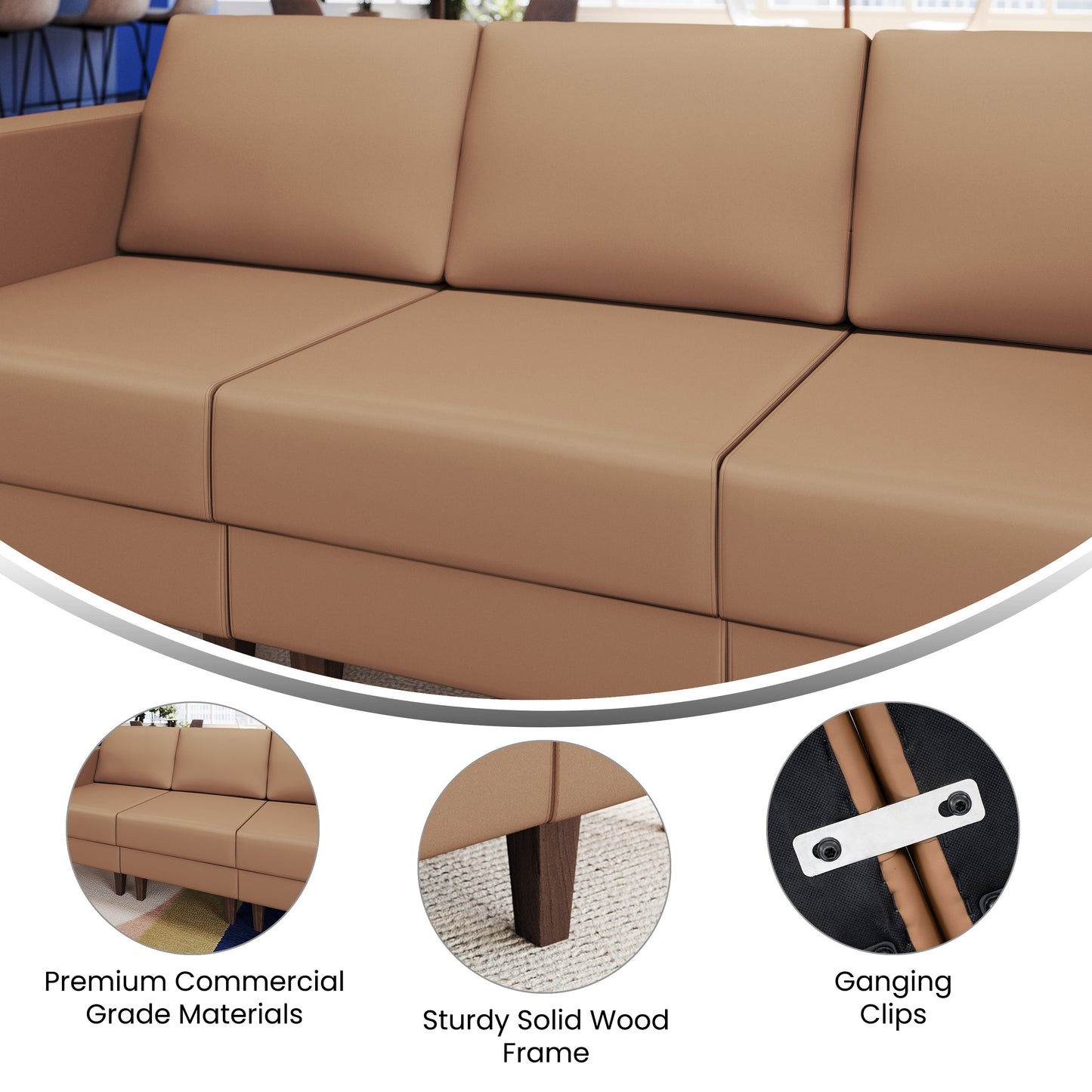 HERCULES Artemis Cognac LeatherSoft Middle Reception Chair with Wooden Walnut Legs with Adjustable Floor Glides