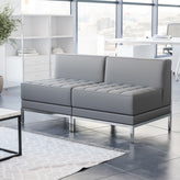 HERCULES Imagination Series 2 Piece Gray LeatherSoft Waiting Room Lounge Set with Ganging Clips - Reception Bench with Ganging Clips
