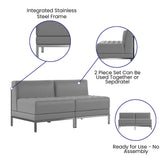 HERCULES Imagination Series 2 Piece Gray LeatherSoft Waiting Room Lounge Set with Ganging Clips - Reception Bench with Ganging Clips