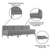 HERCULES Imagination Series 3 Piece Gray LeatherSoft Waiting Room Lounge Set with Ganging Clips - Reception Bench with Ganging Clips