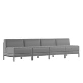 HERCULES Imagination Series 4 Piece Gray LeatherSoft Waiting Room Lounge Set with Ganging Clips - Reception Bench with Ganging Clips