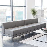 HERCULES Imagination Series 4 Piece Gray LeatherSoft Waiting Room Lounge Set with Ganging Clips - Reception Bench with Ganging Clips
