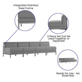 HERCULES Imagination Series 4 Piece Gray LeatherSoft Waiting Room Lounge Set with Ganging Clips - Reception Bench with Ganging Clips