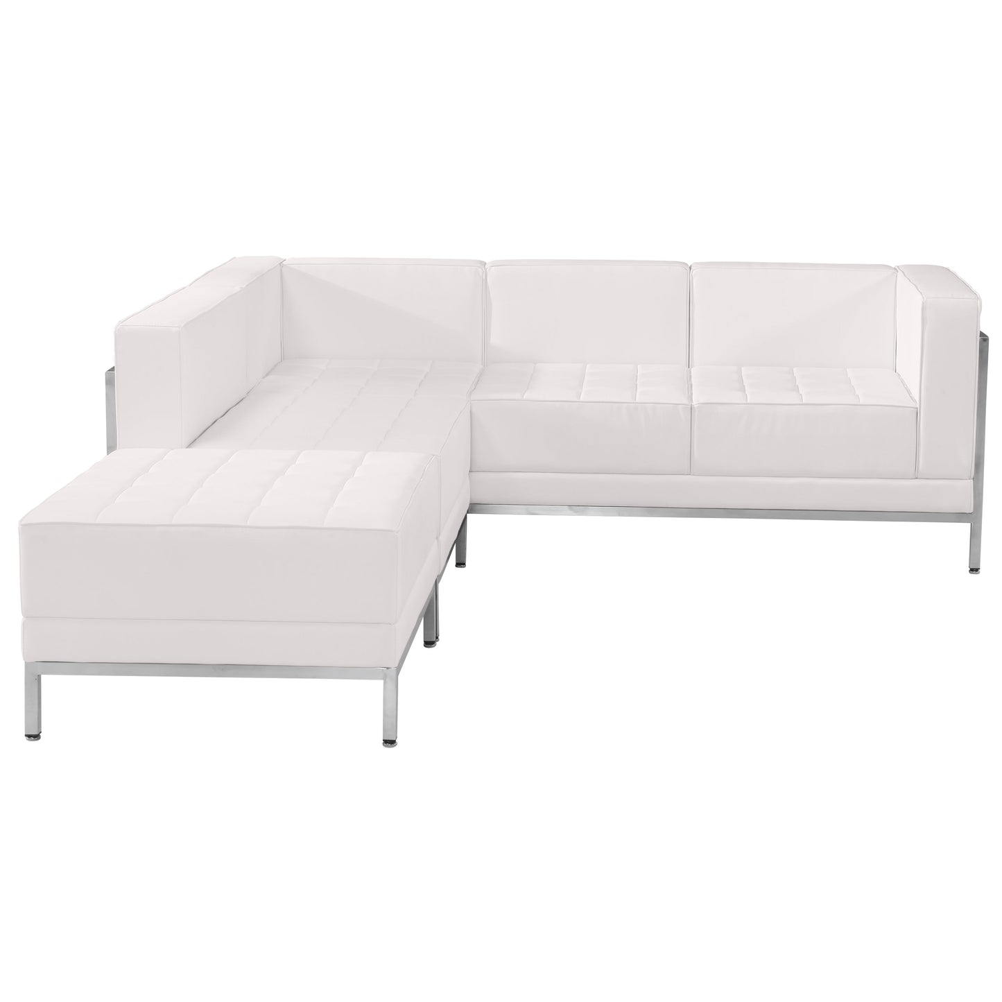 HERCULES Imagination Series Melrose White LeatherSoft Sectional Configuration with Ganging Clips, 3 Pieces