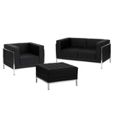 HERCULES Imagination Series Black LeatherSoft Loveseat, Chair & Ottoman Set with Ganging Clips