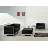 HERCULES Imagination Series Black LeatherSoft Loveseat, Chair & Ottoman Set with Ganging Clips