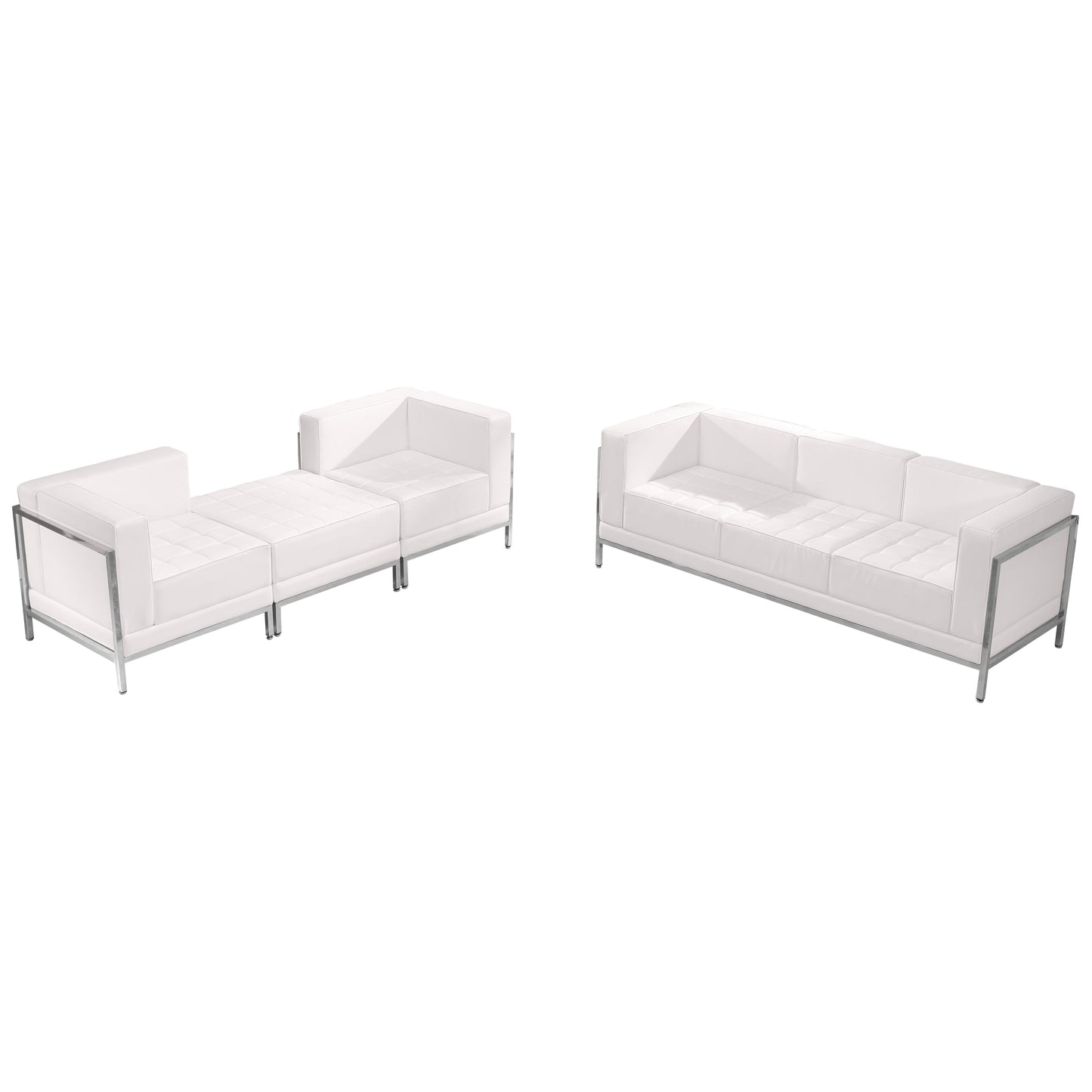 HERCULES Imagination Series Melrose White LeatherSoft Sofa & Lounge Chair Set with Ganging Clips 4 Pieces