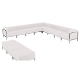 HERCULES Imagination Series Melrose White LeatherSoft Sectional & Ottoman Set with Ganging Clips, 12 Pieces