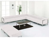HERCULES Imagination Series Melrose White LeatherSoft Sectional & Ottoman Set with Ganging Clips, 12 Pieces