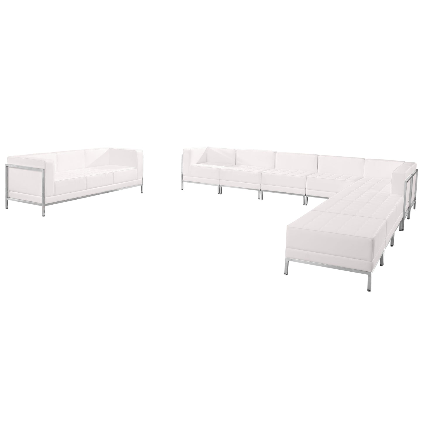 HERCULES Imagination Series Melrose White LeatherSoft Sectional & Sofa Set with Ganging Clips, 10 Pieces