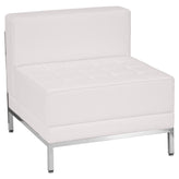 HERCULES Imagination Series Melrose White LeatherSoft Sofa, Chair & Ottoman Set with Ganging Clips