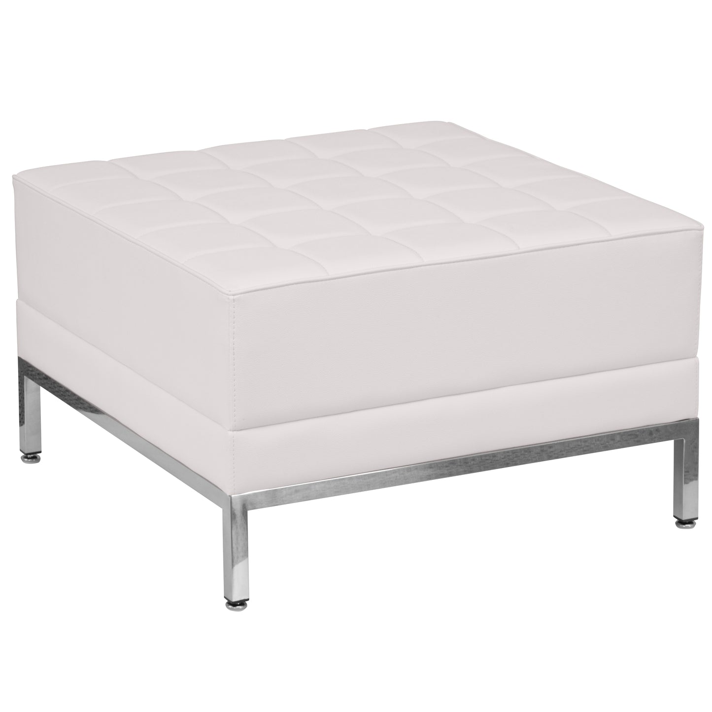 HERCULES Imagination Series Melrose White LeatherSoft Sofa, Chair & Ottoman Set with Ganging Clips