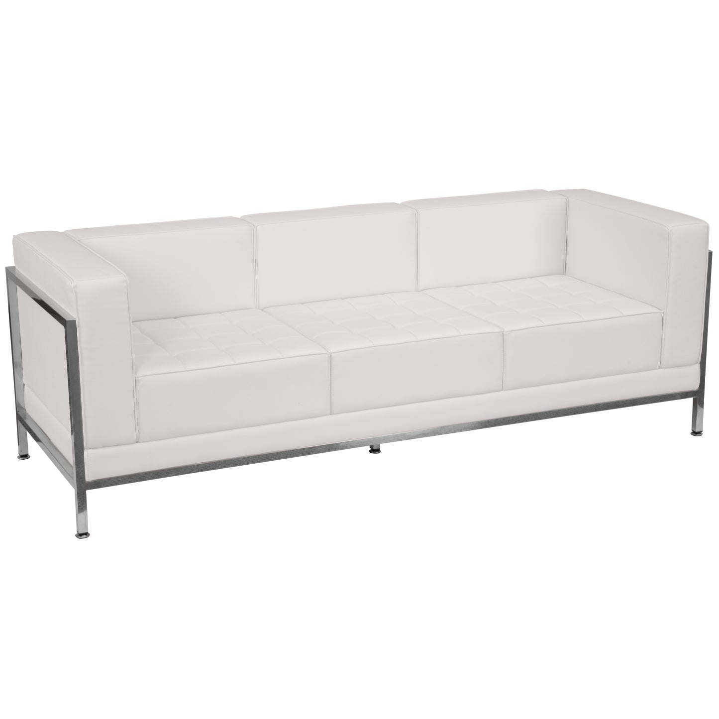 HERCULES Imagination Series Melrose White LeatherSoft Sofa, Chair & Ottoman Set with Ganging Clips