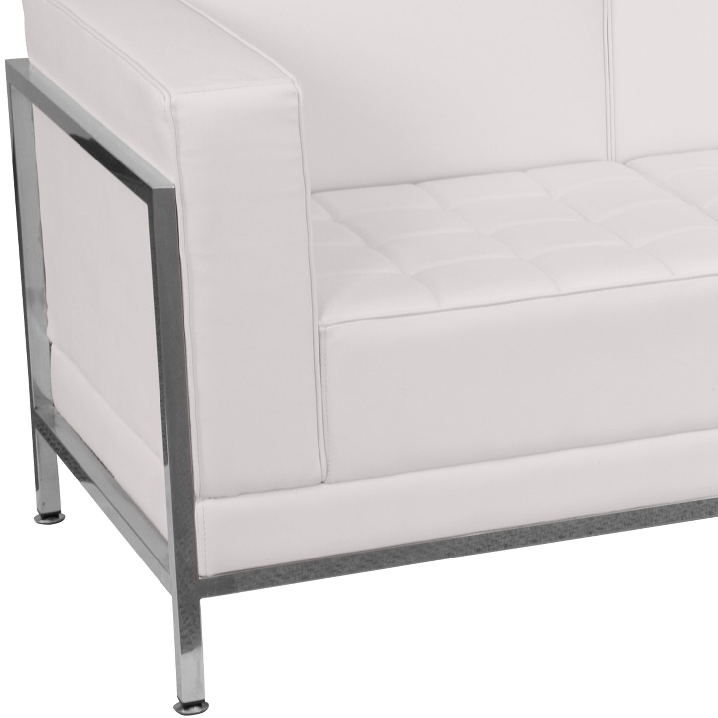 HERCULES Imagination Series Melrose White LeatherSoft Sofa, Chair & Ottoman Set with Ganging Clips