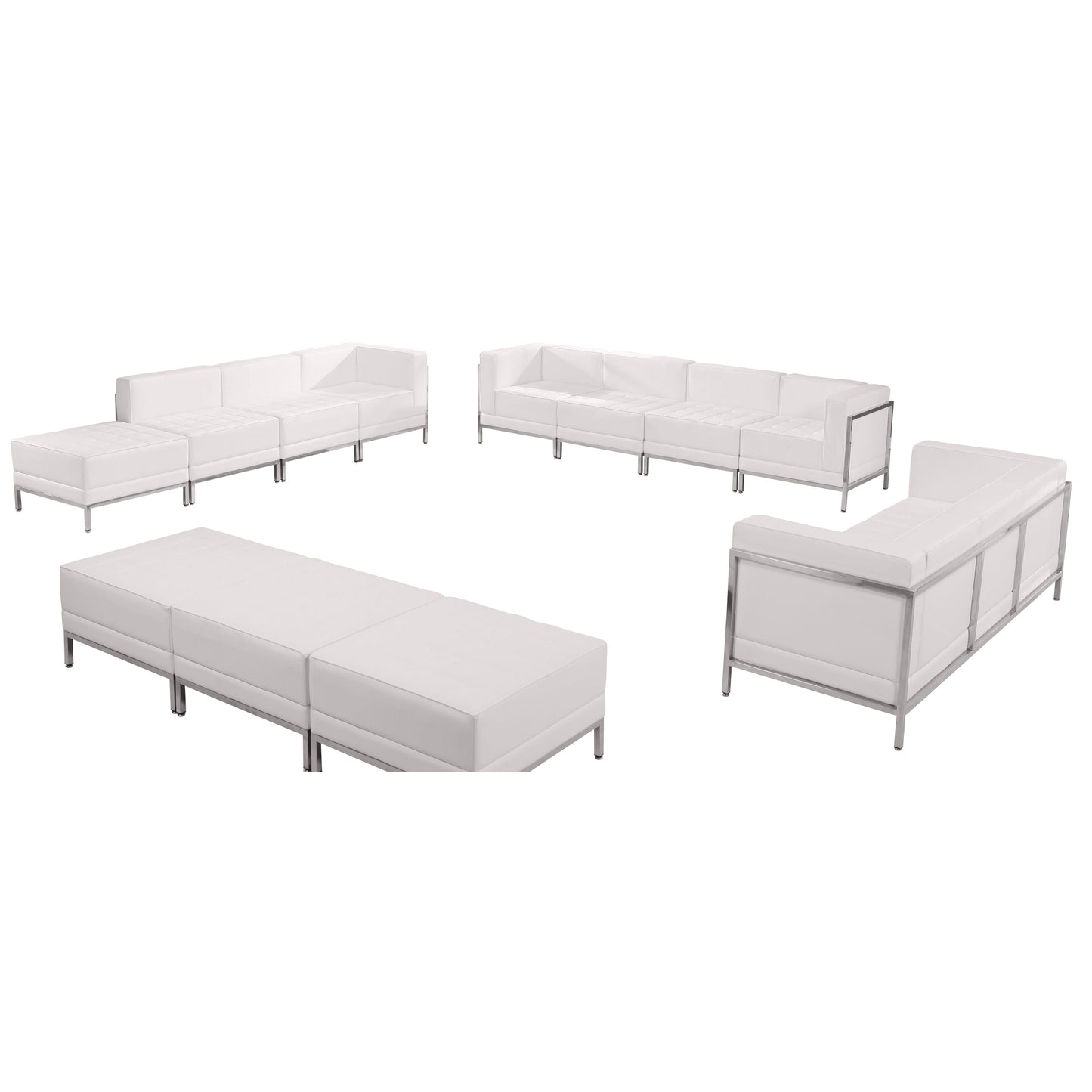 HERCULES Imagination Series Melrose White LeatherSoft Sofa, Lounge & Ottoman Set with Ganging Clips, 12 Pieces