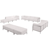 HERCULES Imagination Series Melrose White LeatherSoft Sofa, Lounge & Ottoman Set with Ganging Clips, 12 Pieces