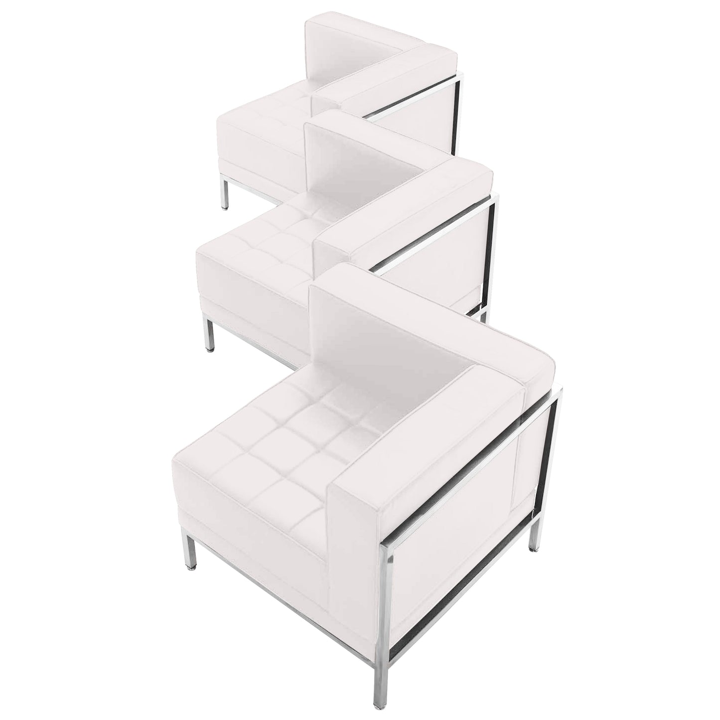 HERCULES Imagination Series Melrose White LeatherSoft 3 Piece Corner Chair Set with Ganging Clips