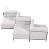 HERCULES Imagination Series Melrose White LeatherSoft 5 Piece Chair & Ottoman Set with Ganging Clips