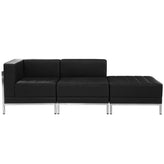 HERCULES Imagination Series Black LeatherSoft 3 Piece Chair & Ottoman Set with Ganging Clips