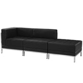 HERCULES Imagination Series Black LeatherSoft 3 Piece Chair & Ottoman Set with Ganging Clips