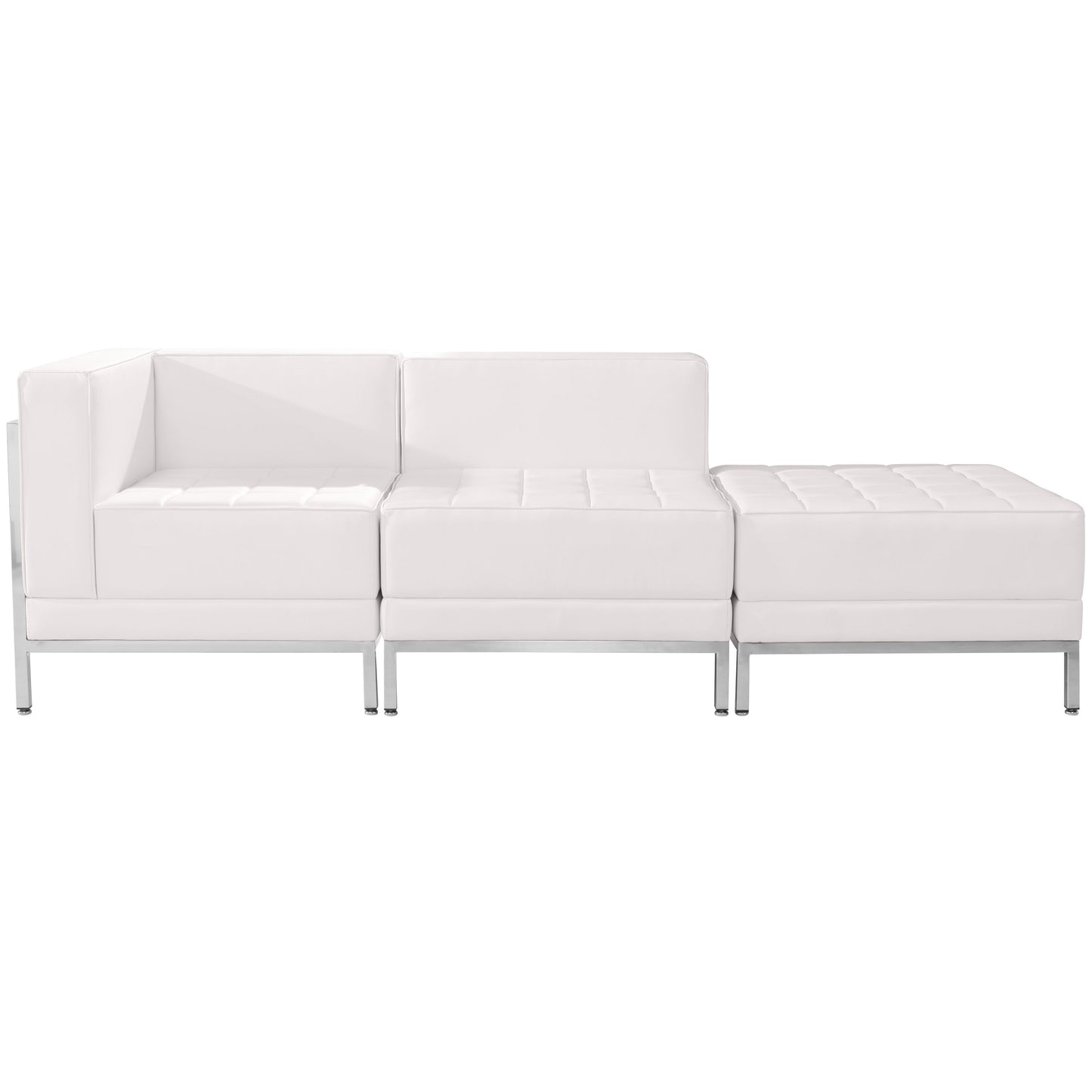 HERCULES Imagination Series Melrose White LeatherSoft 3 Piece Chair & Ottoman Set with Ganging Clips