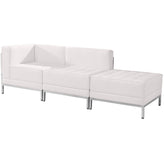 HERCULES Imagination Series Melrose White LeatherSoft 3 Piece Chair & Ottoman Set with Ganging Clips