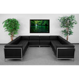HERCULES Imagination Series Black LeatherSoft U-Shape Sectional Configuration with Ganging Clips, 10 Pieces