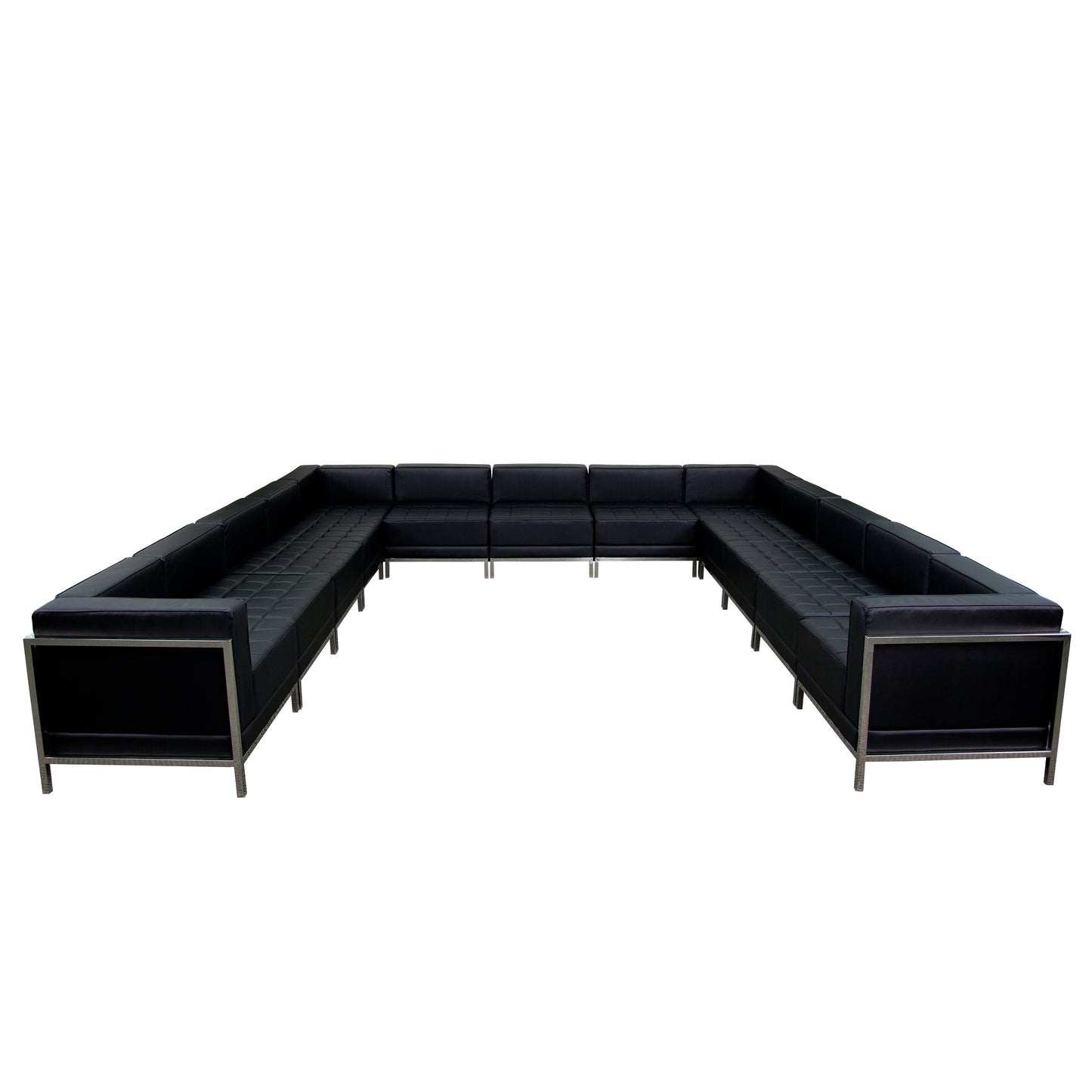 HERCULES Imagination Series Black LeatherSoft U-Shape Sectional Configuration with Ganging Clips, 13 Pieces