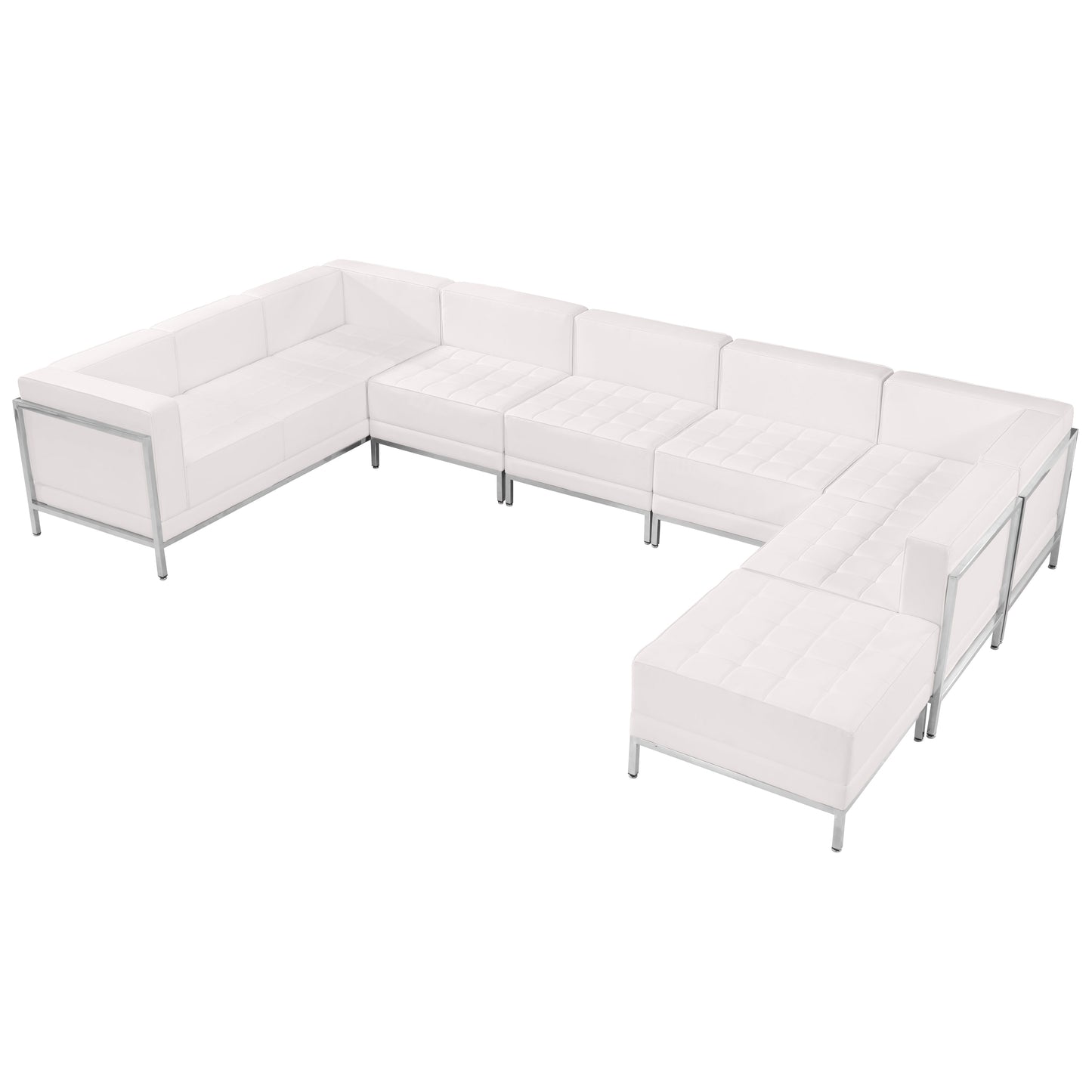 HERCULES Imagination Series Melrose White LeatherSoft U-Shape Sectional Configuration with Ganging Clips, 7 Pieces