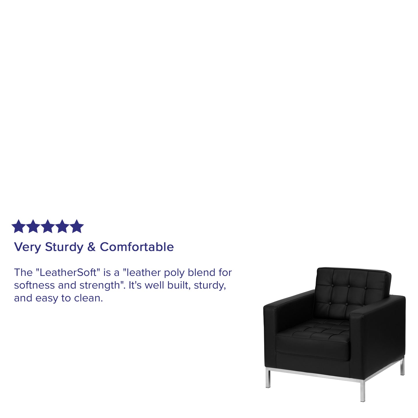 HERCULES Lacey Series Contemporary Black LeatherSoft Chair with Stainless Steel Frame