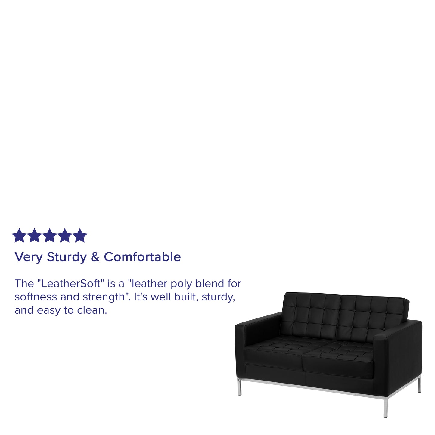 HERCULES Lacey Series Contemporary Black LeatherSoft Loveseat with Stainless Steel Frame