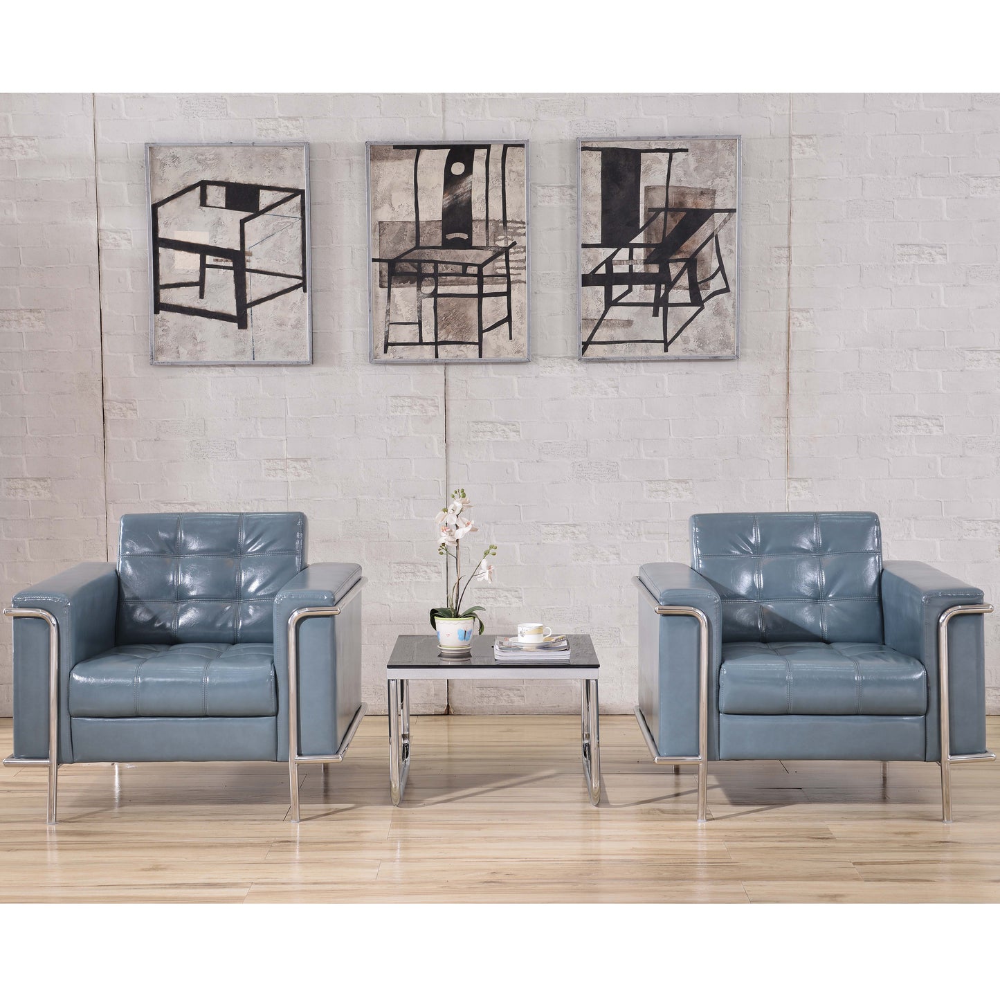 HERCULES Lesley Series Contemporary Gray LeatherSoft Chair with Encasing Frame