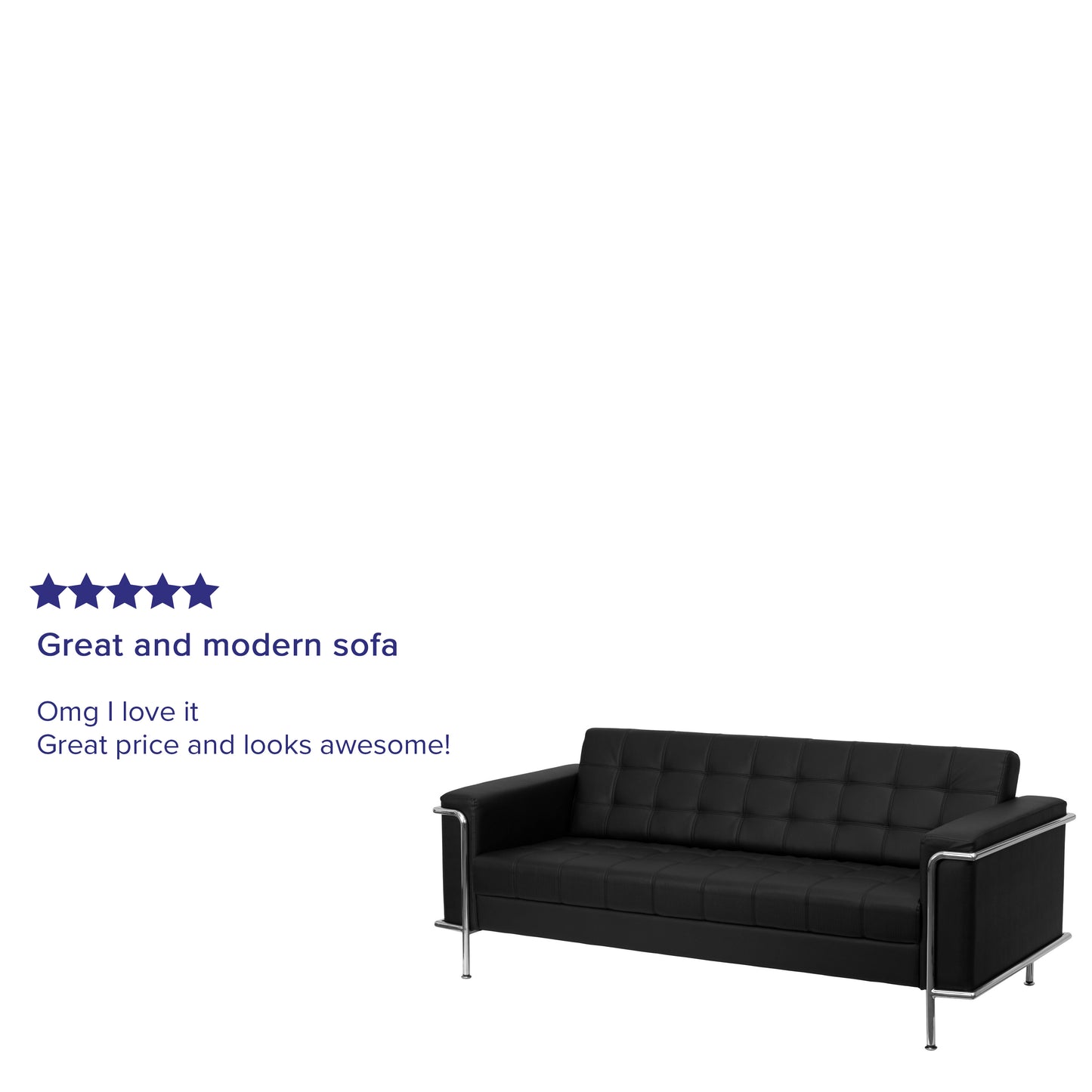 HERCULES Lesley Series Contemporary Black LeatherSoft Sofa with Encasing Frame