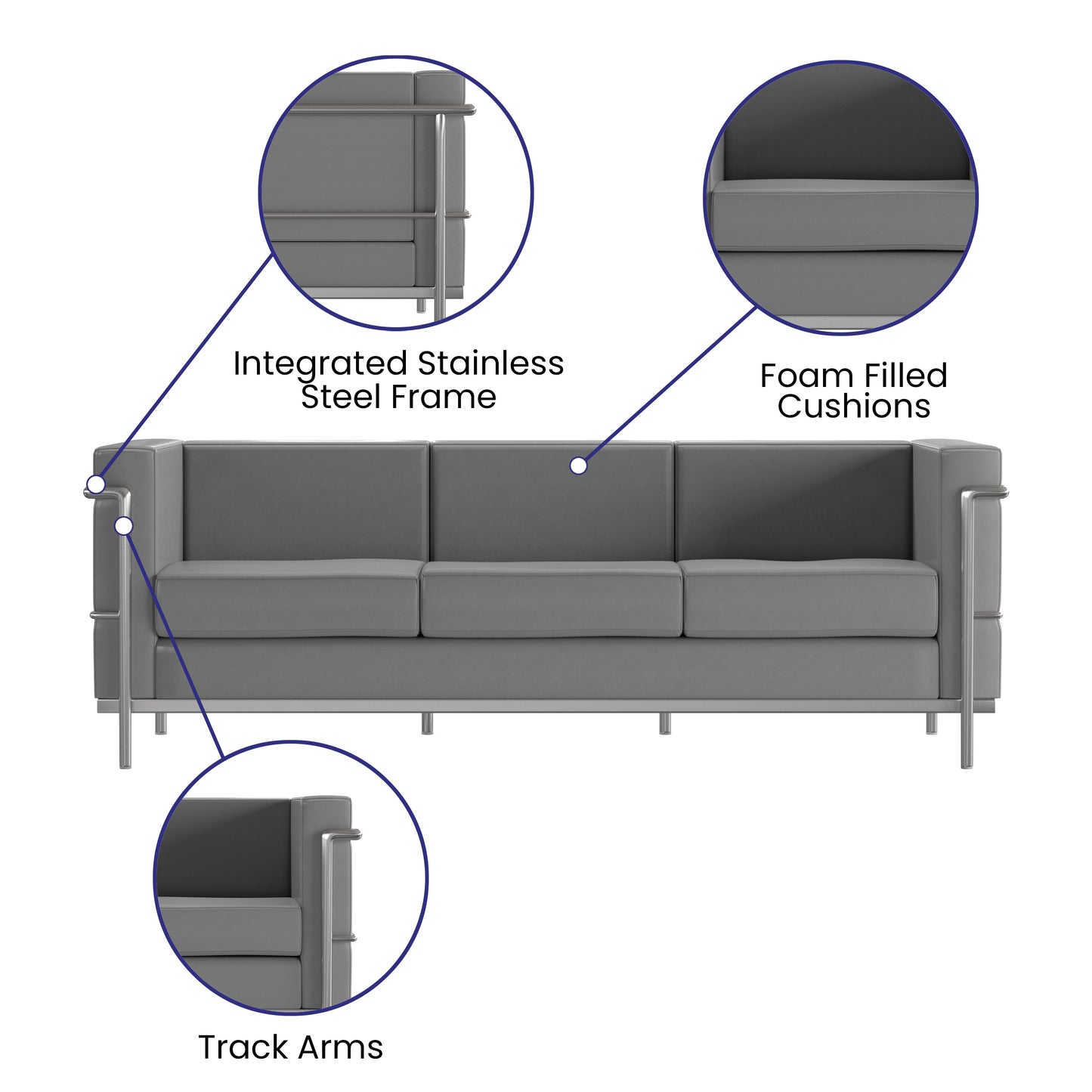 Hercules Regal Series Contemporary Gray LeatherSoft Sofa with Encasing Frame