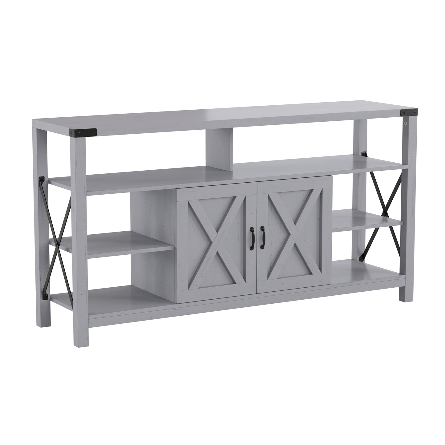 Wyatt 60" Modern Farmhouse Tall TV Console Cabinet with Storage Cabinets and Shelves for TV's up to 60", Coastal Gray