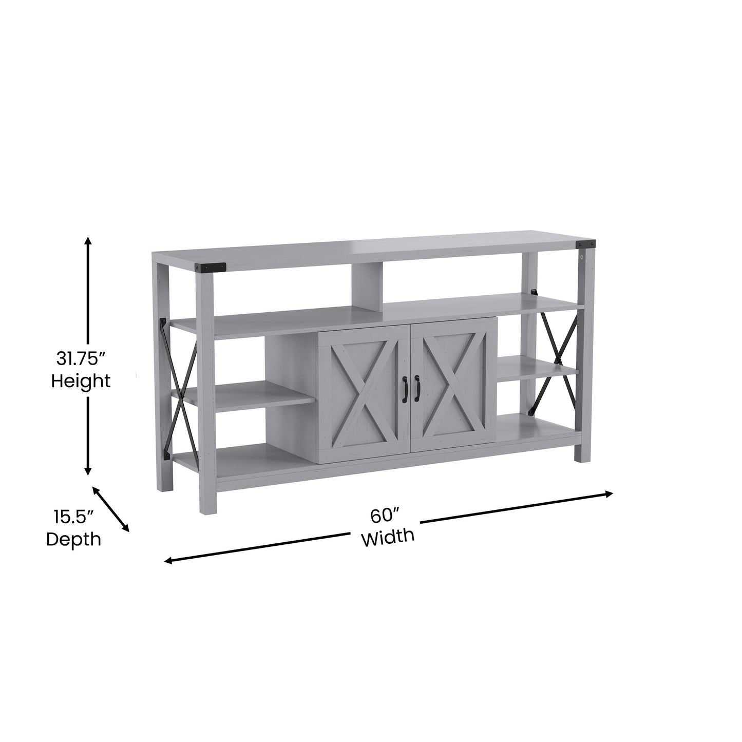Wyatt 60" Modern Farmhouse Tall TV Console Cabinet with Storage Cabinets and Shelves for TV's up to 60", Coastal Gray