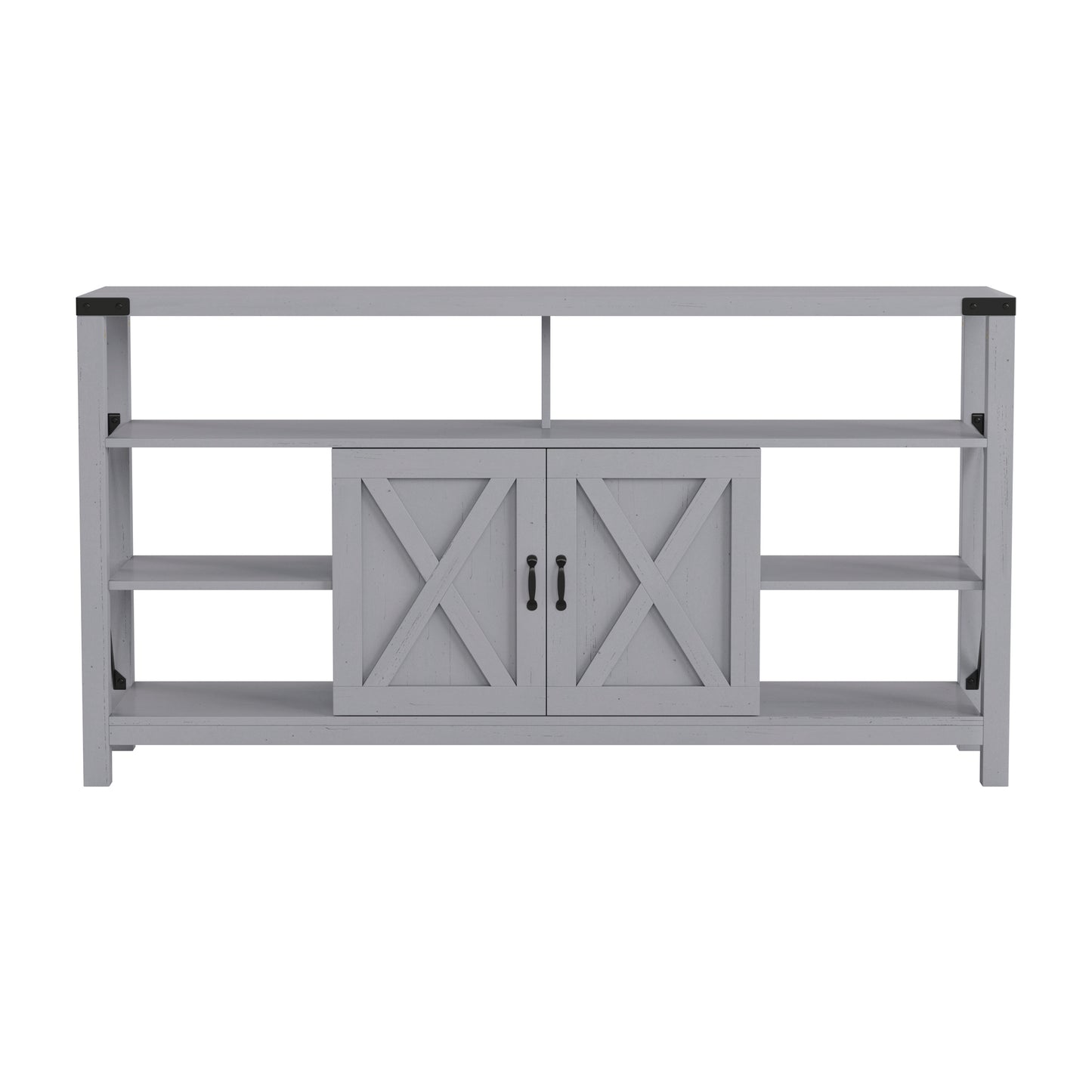 Wyatt 60" Modern Farmhouse Tall TV Console Cabinet with Storage Cabinets and Shelves for TV's up to 60", Coastal Gray